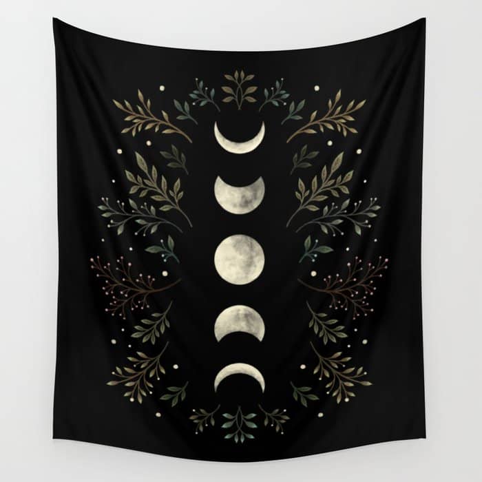 Moonlight Garden - Olive Green Wall Tapestry