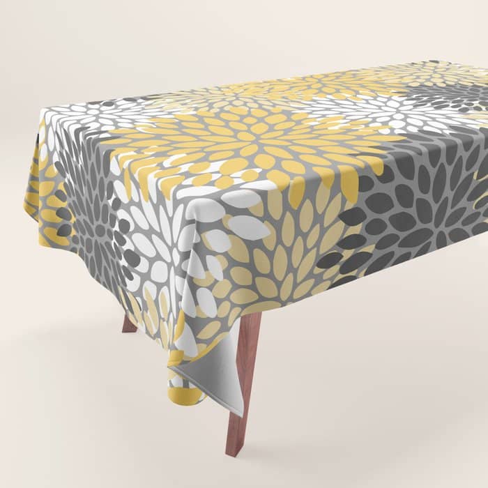 Modern Elegant Chic Floral Pattern, Soft Yellow, Gray, White Tablecloth