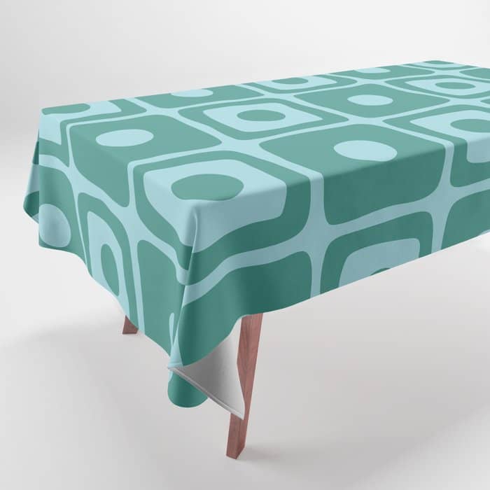 Mid Century Modern Square Dot Pattern 871 Teal And Blue Tablecloth
