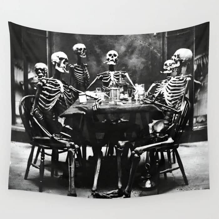 Six Skeletons Smoking Vintage Black And White Photograph / Photography Poster Wall Tapestry