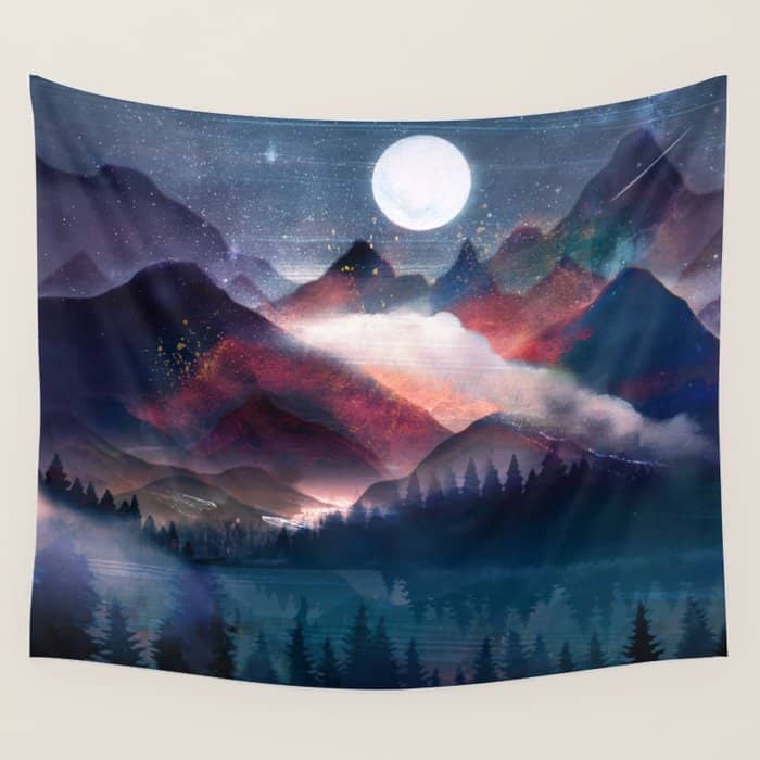 Mountain Lake Under The Stars Wall Tapestry