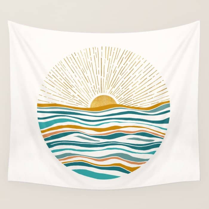 The Sun And The Sea - Gold And Teal Wall Tapestry