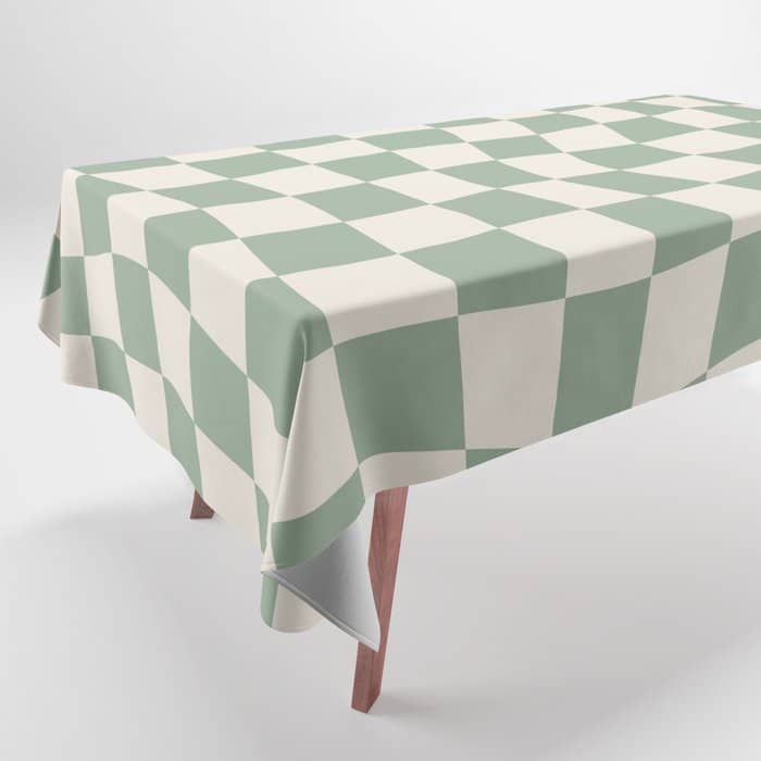 Sage Green Wavy Checkered Pattern Tablecloth