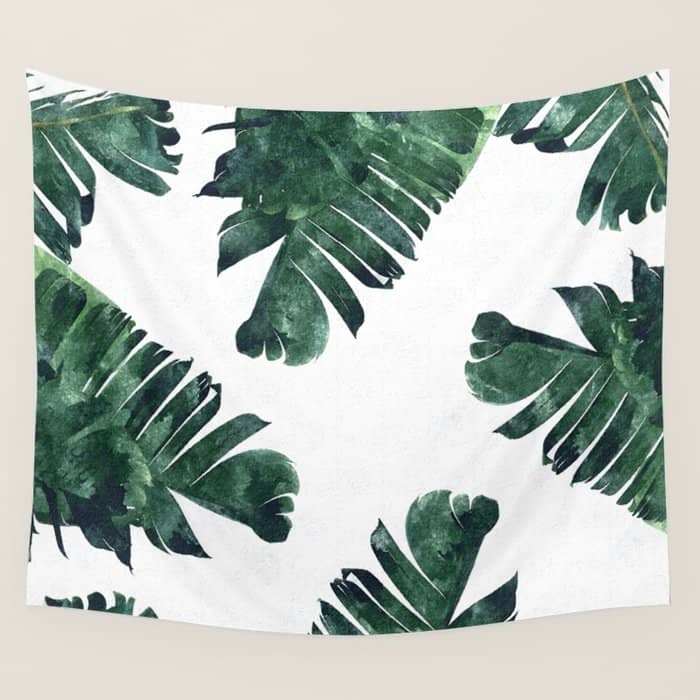 Banana Leaf Watercolor Painting, Tropical Nature Botanical Palm Illustration Bohemian Minimal Luxe Wall Tapestry