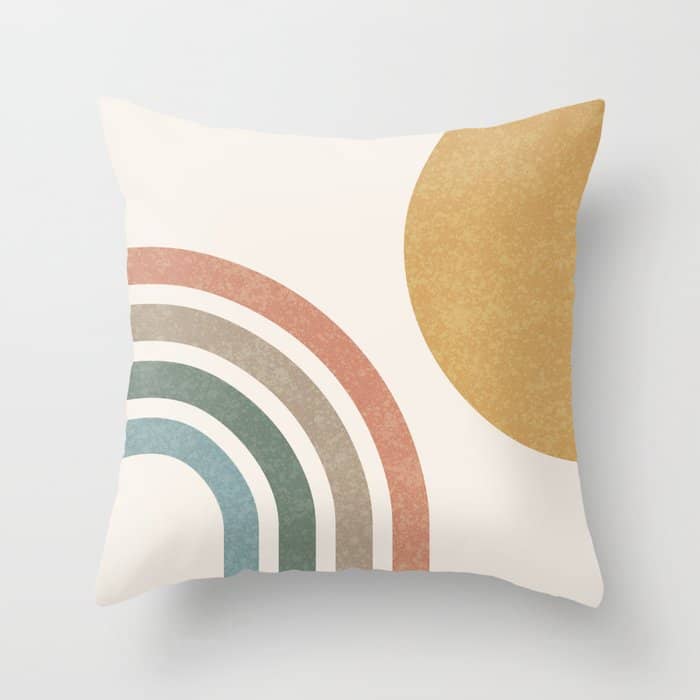 Mid Century Colorful Sun And Rainbow Throw Pillow