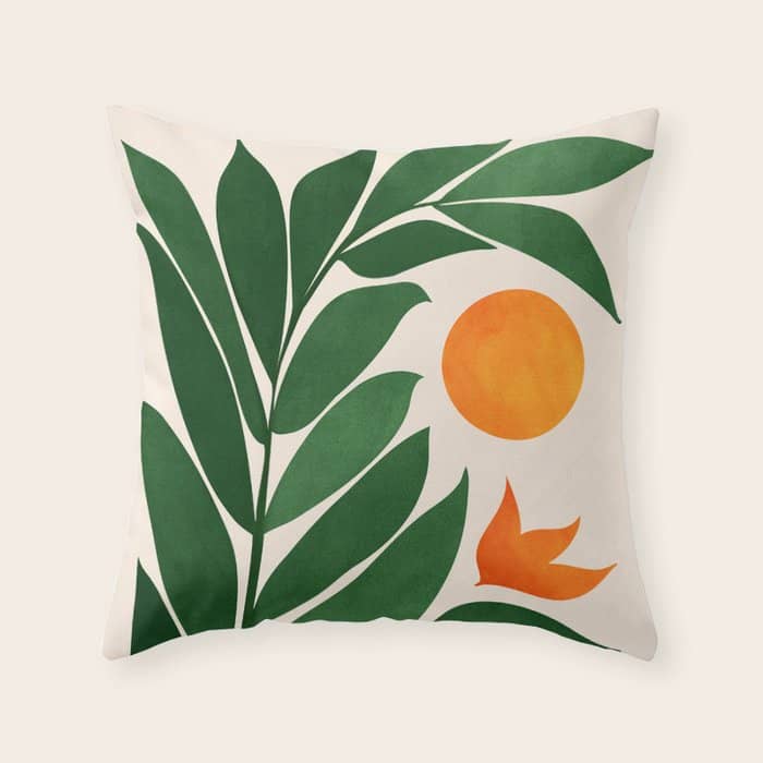 Tropical Forest Sunset / Mid Century Abstract Shapes Throw Pillow