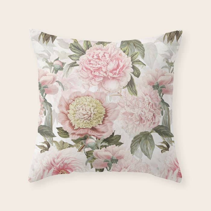 Vintage & Shabby Chic - Antique Pink Peony Flowers Garden Throw Pillow
