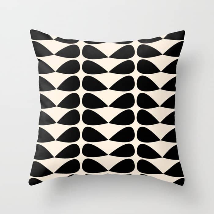 Mod Leaves Mid Century Modern Abstract Pattern In Black And Almond Cream Throw Pillow