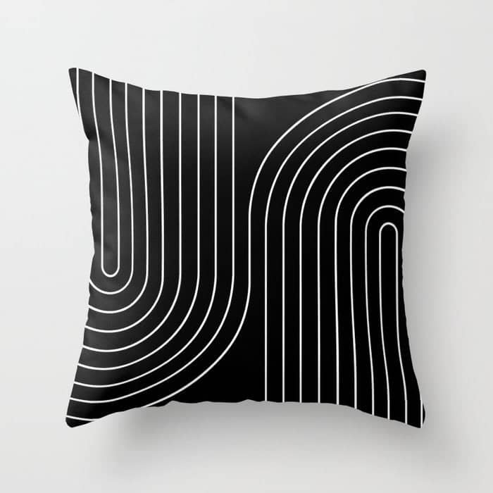Minimal Line Curvature Ii Black And White Mid Century Modern Arch Abstract Throw Pillow