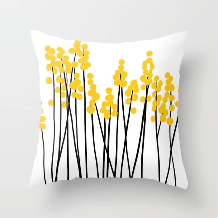 Hello Spring! Yellow/Black Retro Plants On White #Decor #Homestorie #Buyart Throw Pillow