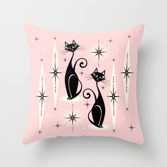 Mid Century Meow Retro Atomic Cats ©Studioxtine Throw Pillow