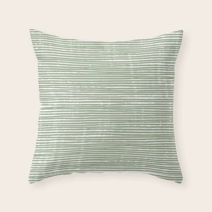 Abstract Stripes, Sage Green, Boho Wall Art Throw Pillow