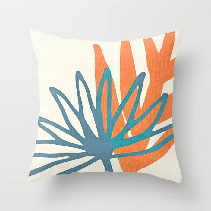 Mid Century Nature Print / Teal And Orange Throw Pillow