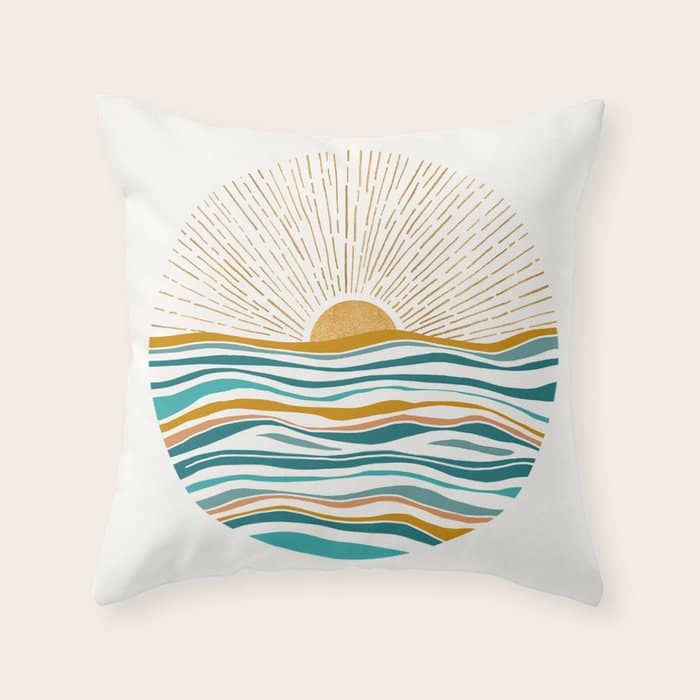 The Sun And The Sea - Gold And Teal Throw Pillow