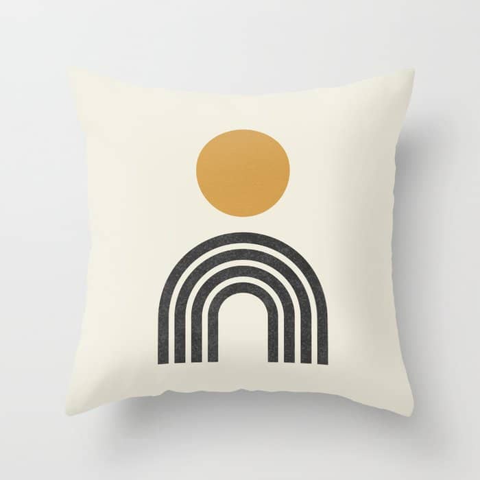Mid Century Modern Gold Sun And Black Rainbow Throw Pillow