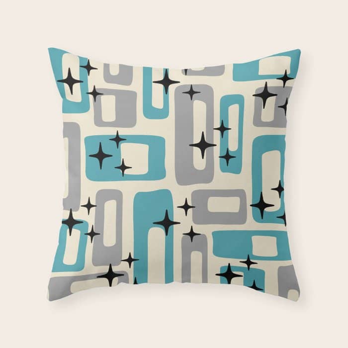 Mid Century Modern Decoration Kitsch 223 Blue And Gray Throw Pillow