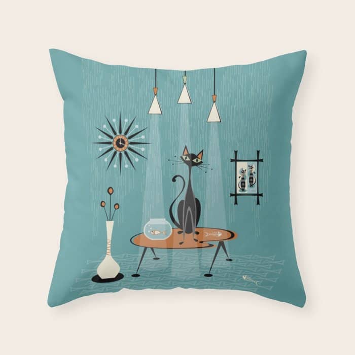 Mid Century Mishchief/ Cat Red Handed I Throw Pillow