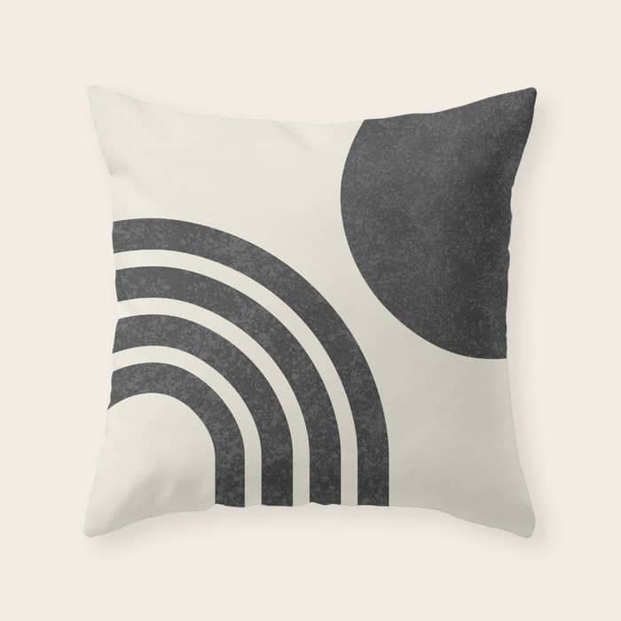 Mid Century Modern - Sun And Rainbow Black And White Throw Pillow