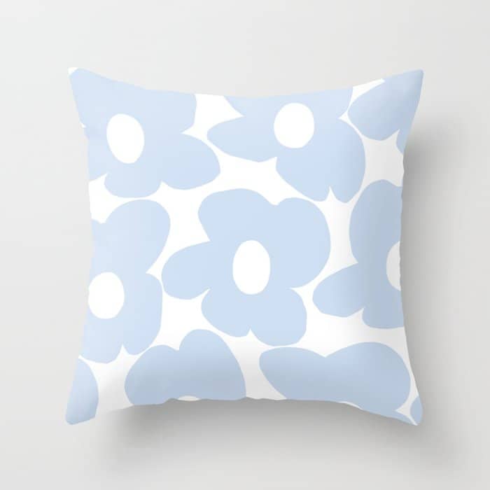 Large Baby Blue Retro Flowers White Background #Decor #Homestorie #Buyart Throw Pillow