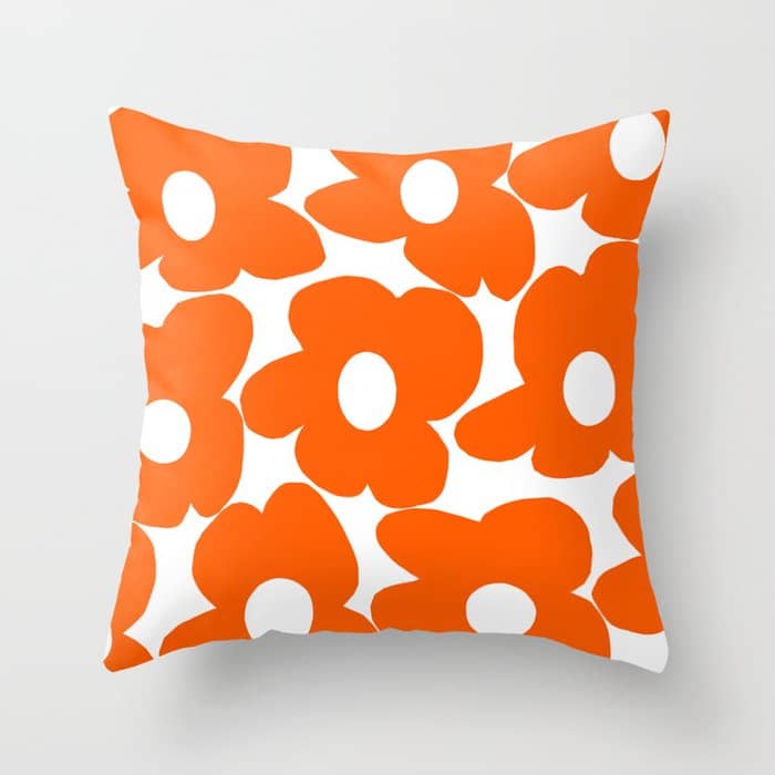 Orange Retro Flowers White Background #Decor #Homestorie #Buyart Throw Pillow