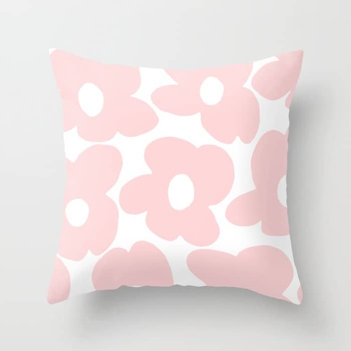 Large Baby Pink Retro Flowers On White Background #Decor #Homestorie #Buyart Throw Pillow