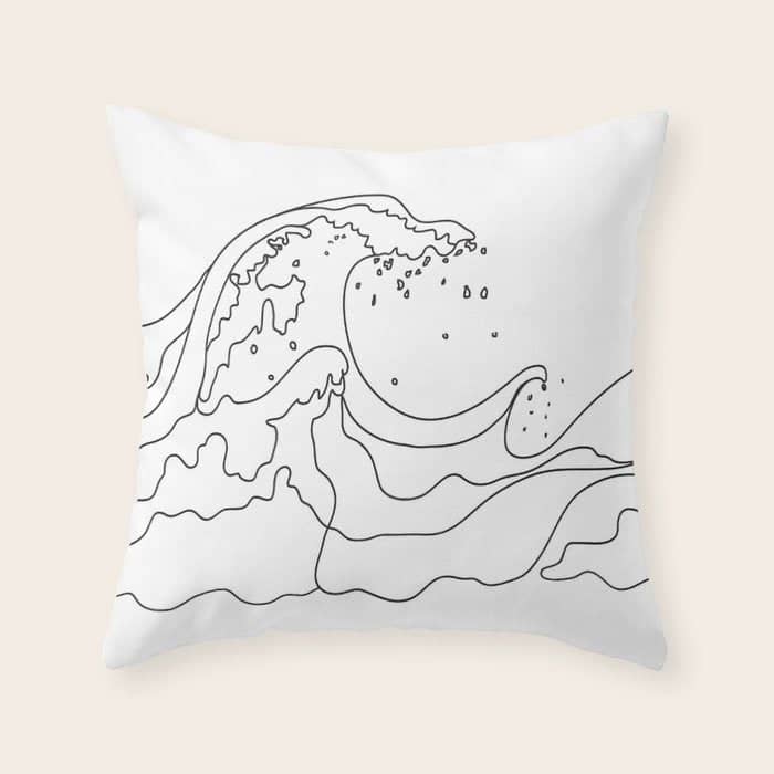 Minimal Line Art Ocean Waves Throw Pillow