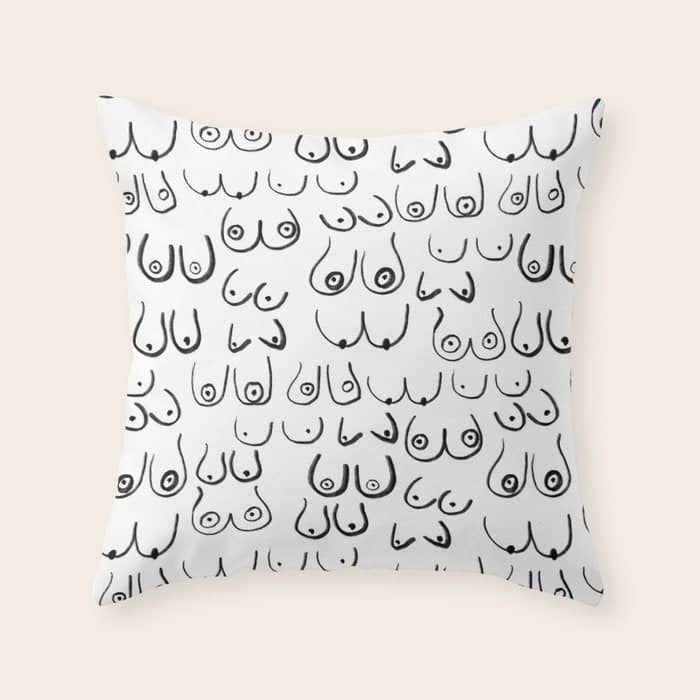 Boobs Pattern - Black And White Line Drawing, Life Drawing, Feminine Art Throw Pillow