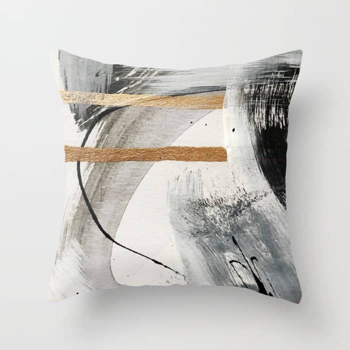 Armor [7]: A Bold Minimal Abstract Mixed Media Piece In Gold, Black And White Throw Pillow