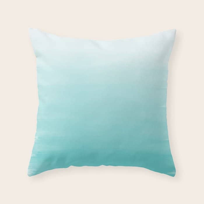 Modern Teal Watercolor Gradient Ombre Brushstrokes Pattern Throw Pillow