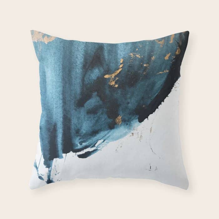 A Minimal Sapphire And Gold Abstract Piece In Blue White And Gold By Alyssa Hamilton Art  Throw Pillow