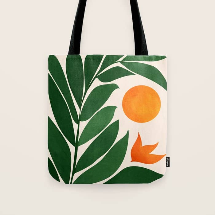 Tropical Forest Sunset / Mid Century Abstract Shapes Tote Bag