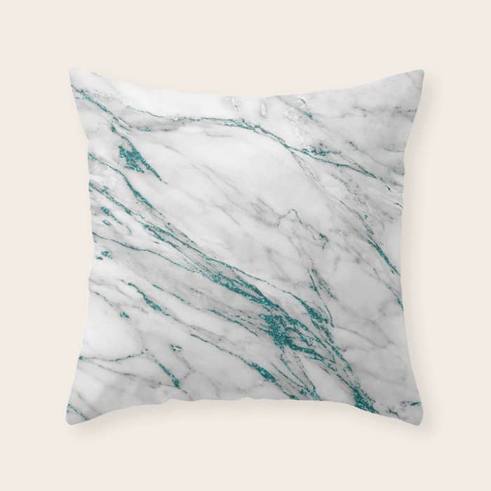 Gray Marble Aqua Teal Metallic Glitter Foil Style Throw Pillow