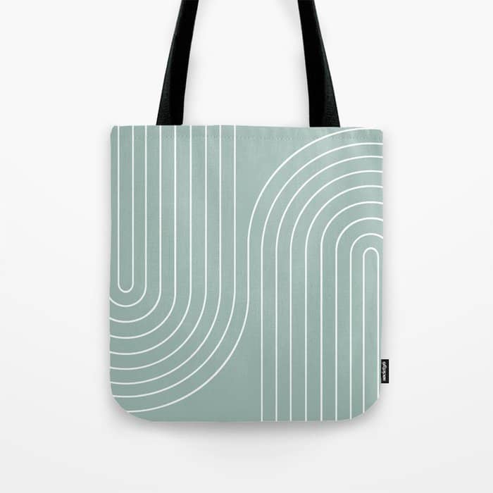 Minimal Line Curvature Vii Sage Green Mid Century Modern Arch Abstract Tote Bag