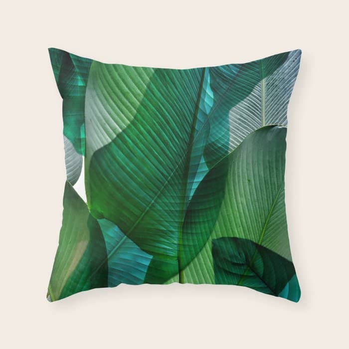 Palm Leaf Jungle Bali Banana Palm Frond Greens Throw Pillow