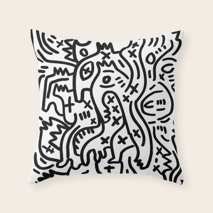 Graffiti Street Art Black And White Throw Pillow