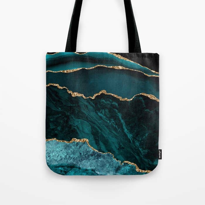 Teal Blue Emerald Marble Landscapes Tote Bag
