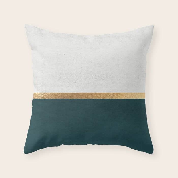 Deep Green, Gold And White Color Block Throw Pillow