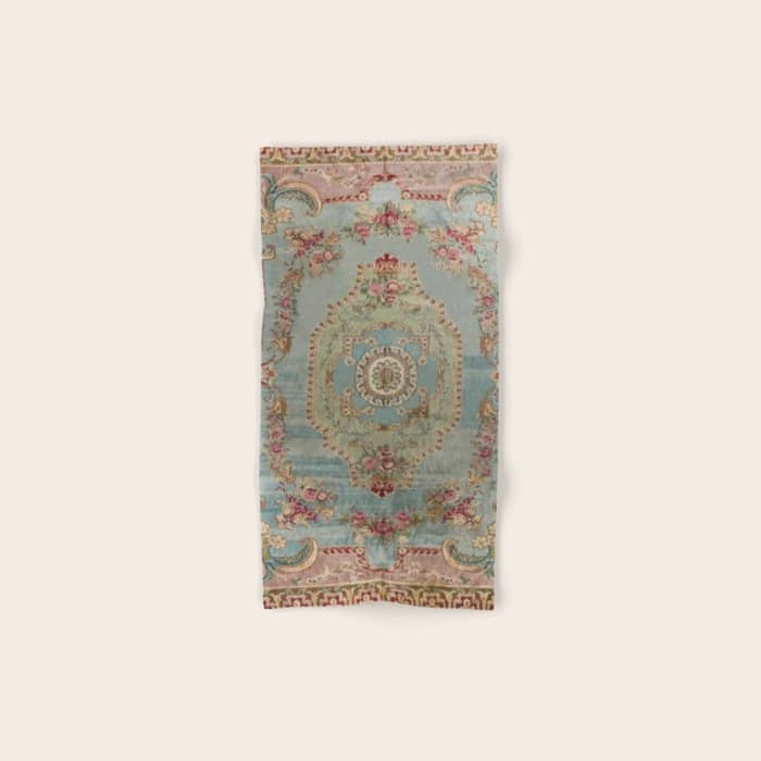 Antique French Rose Blue Aubusson  Bath Towel