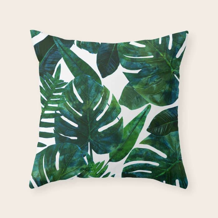 Tropical Nature Monstera Watercolor Painting, Botanical Jungle Dark Palm Illustration Throw Pillow