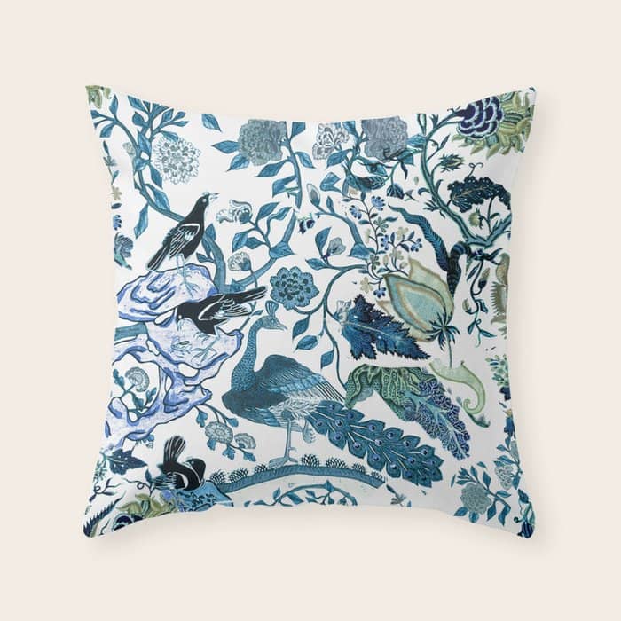 Blue Vintage Chinoiserie Flora Throw Pillow