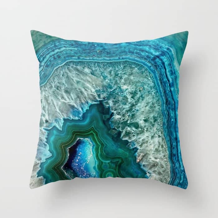 Aqua Turquoise Agate Mineral Gem Stone Throw Pillow