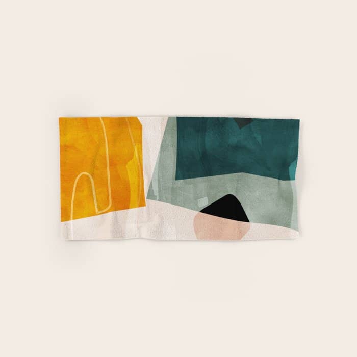 Mid Century Shapes Abstract Painting 3 Bath Towel