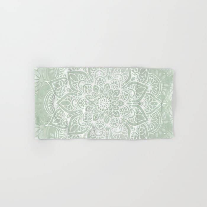 Mandala, Yoga Love, Sage Green, Boho Print Bath Towel