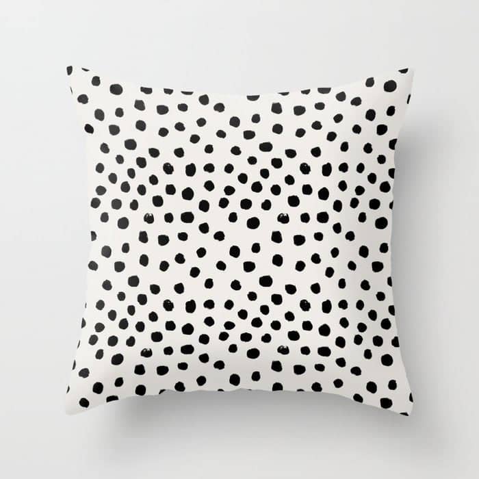 Preppy Brushstroke Free Polka Dots Black And White Spots Dots Dalmation Animal Spots Design Minimal Throw Pillow