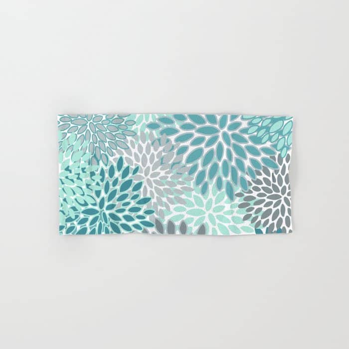 Modern, Floral Prints, Teal And Gray Bath Towel