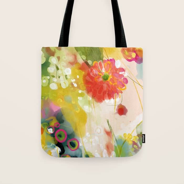 Abstract Floral Art In Yellow Green And Rose Magenta Colors Tote Bag