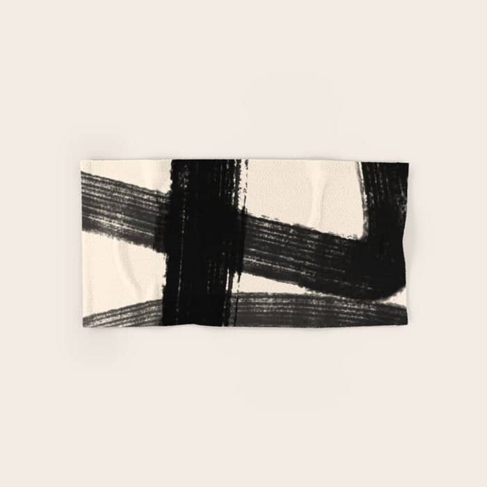 Abstract Minimalist Painted Brushstrokes In Black And Almond Cream 1 Bath Towel