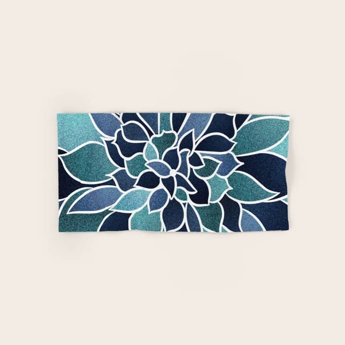Festive, Flower Bloom, Navy Blue And Teal Bath Towel