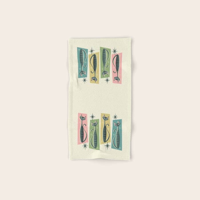 Retro Patchwork Tabbies ©Studioxtine Bath Towel