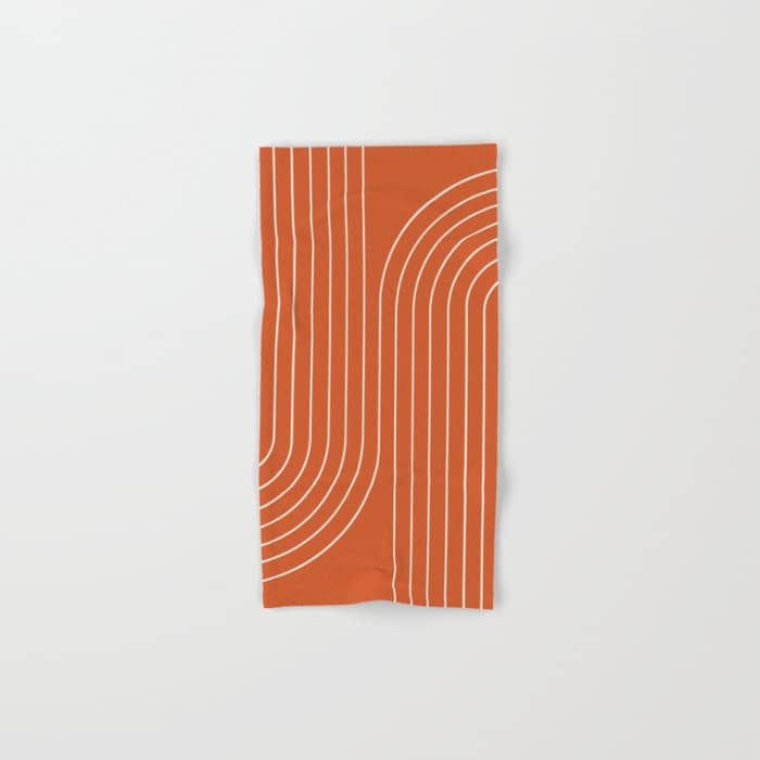 Minimal Line Curvature Ix Red Mid Century Modern Arch Abstract Bath Towel